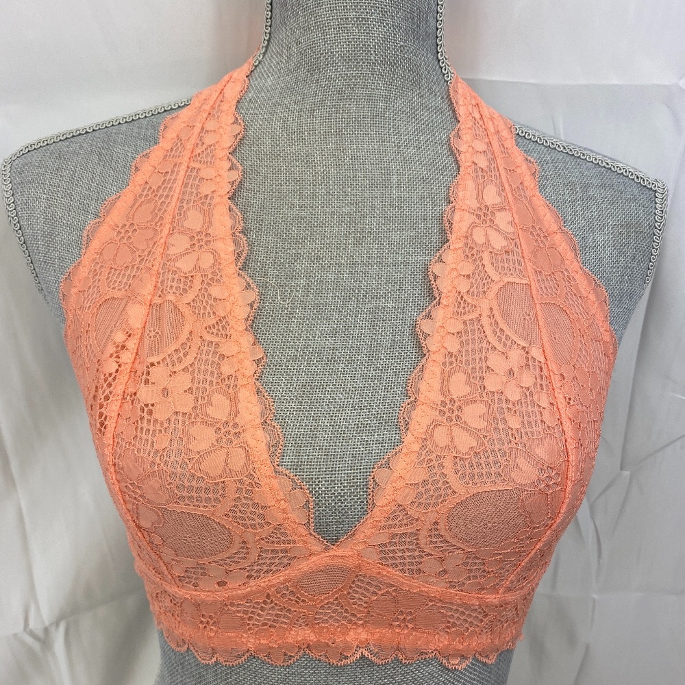Free People Galloon Lace Halter Bralette LT Orange